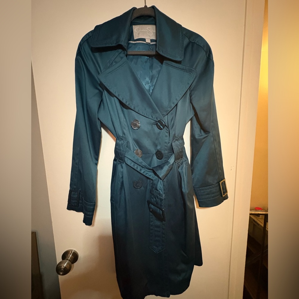 Teal Double-Breasted Jessica SimpsonTrench Coat